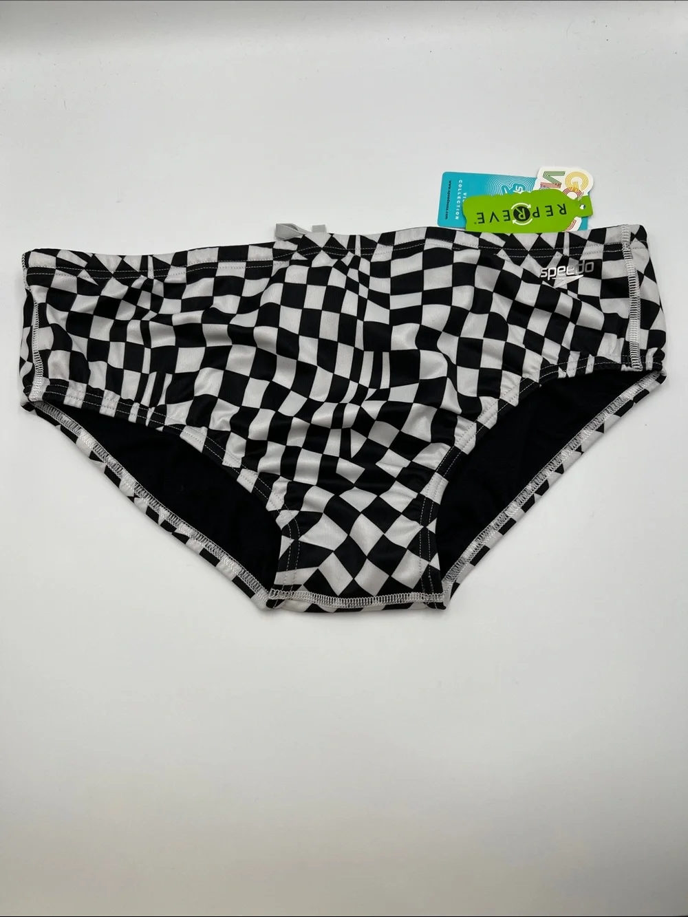 Speedo Endurance racer swimming brief shorts black white check racing new 38